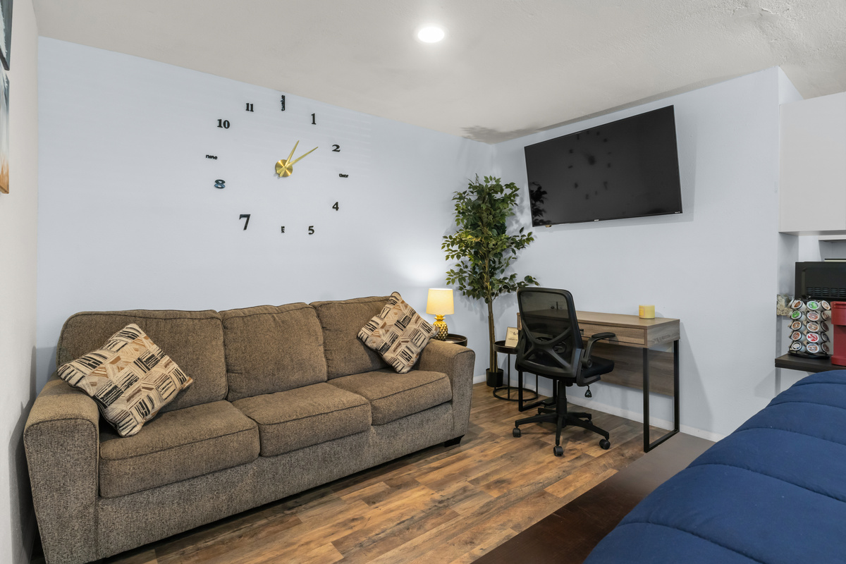 55 inch smart TV swivels on the wall mount.
