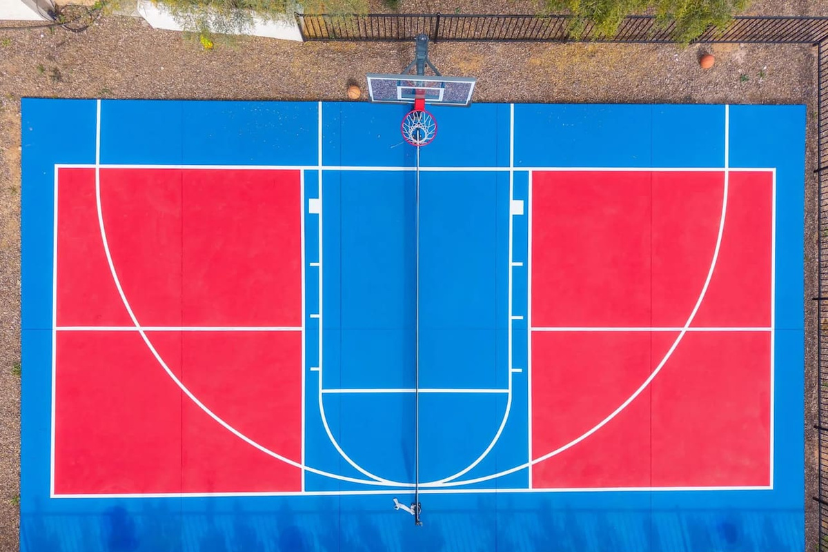Professional basketball court for competitive games or casual pickup play.