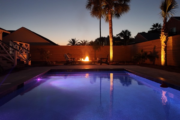 Cozy fire in the fire pit on cool evenings