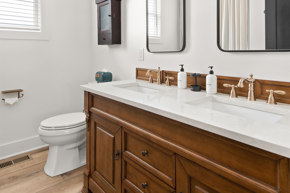 Hall Bathroom: double vanity.