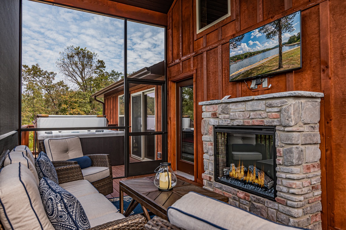 Outdoor fireplace with TV, too!