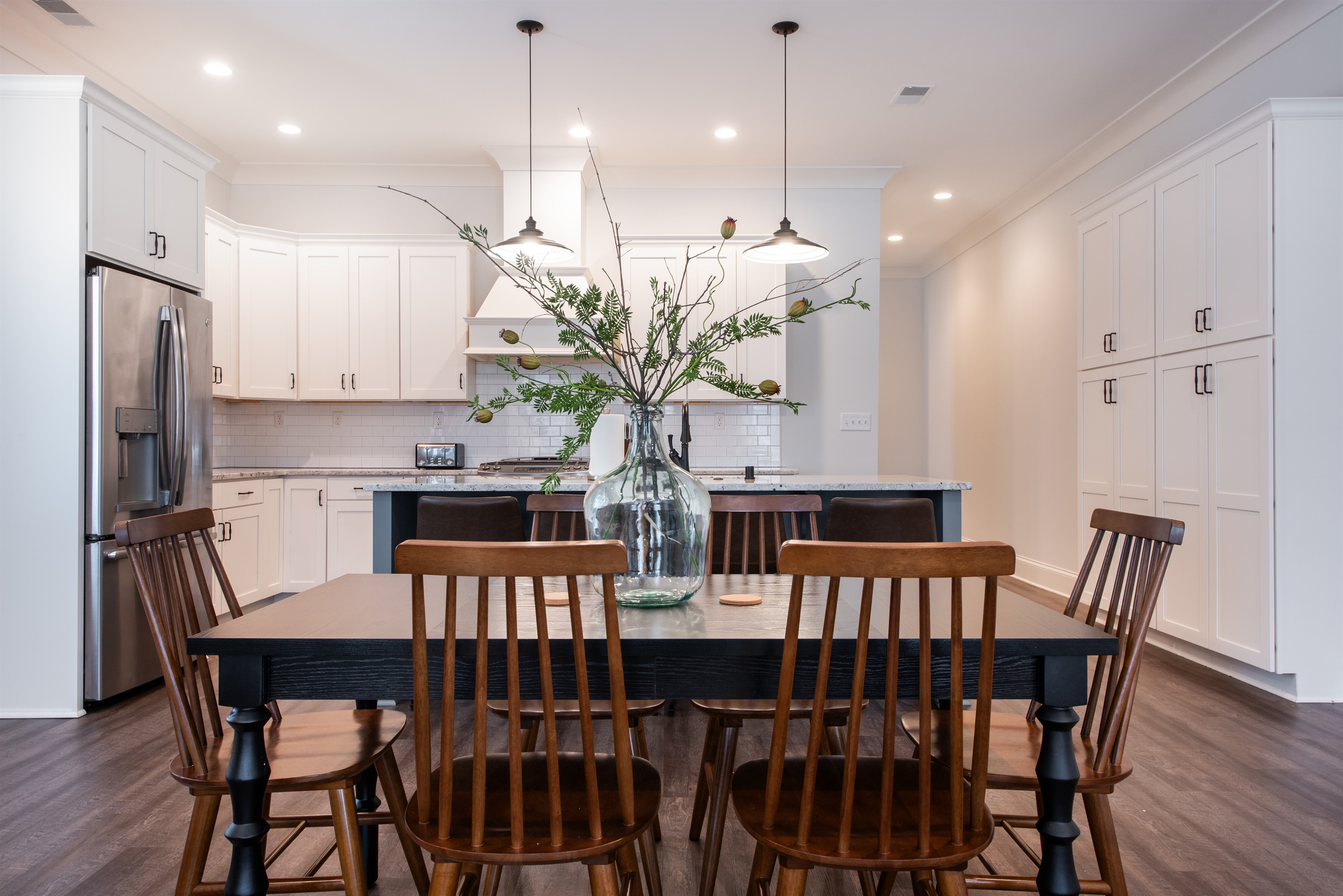 Dining table that comfortably seats 6, perfect for meals together.