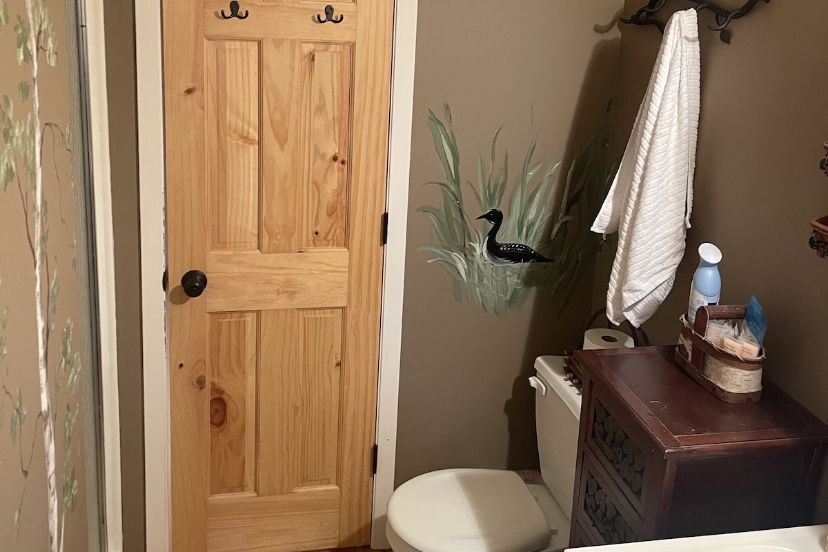 Main Floor Bathroom - shower, sink and toilet