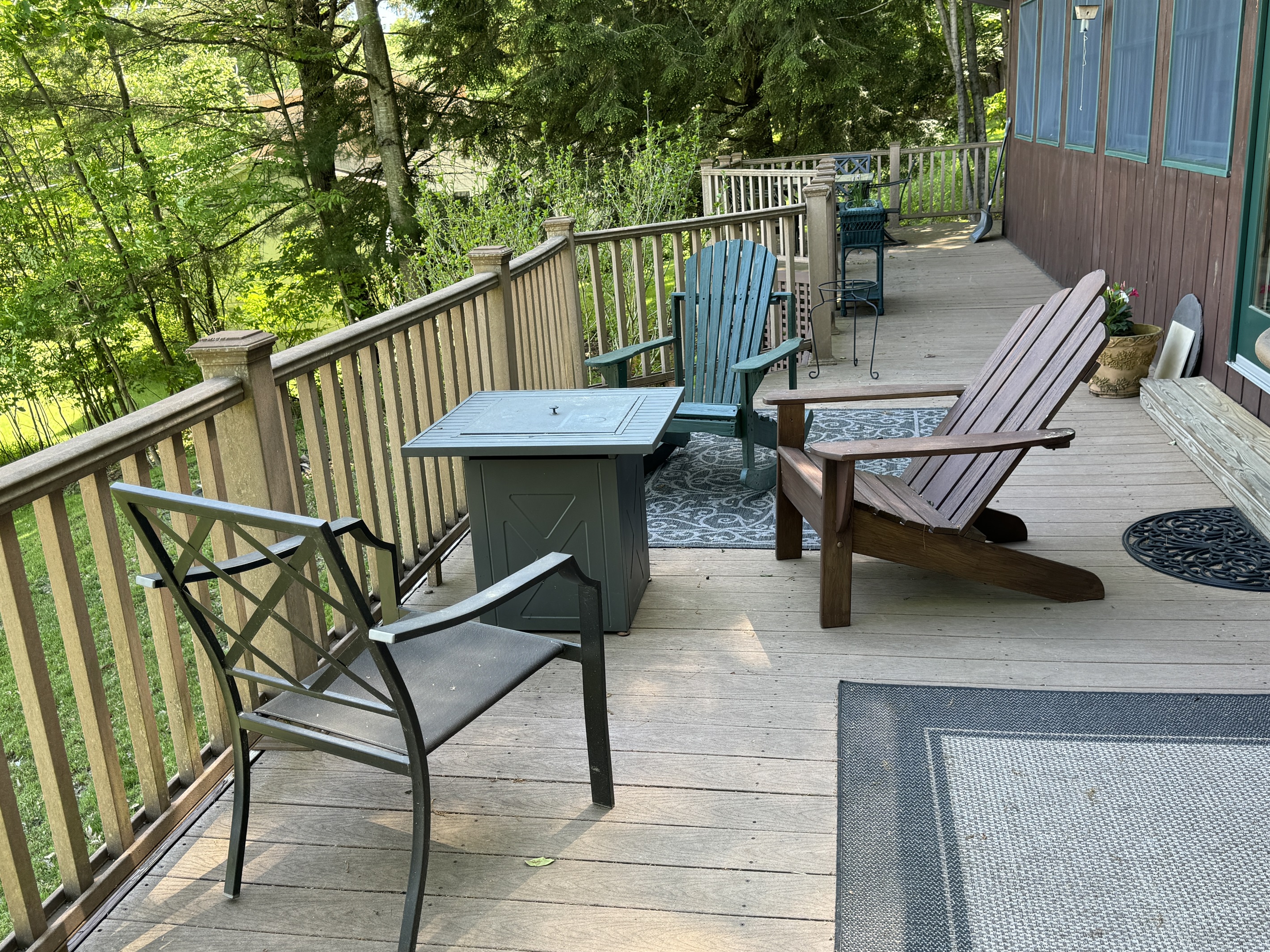 Gas fire table on the deck