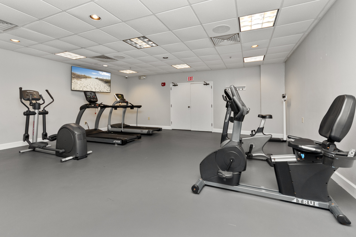 The fitness center has everything you need to keep up with your workouts