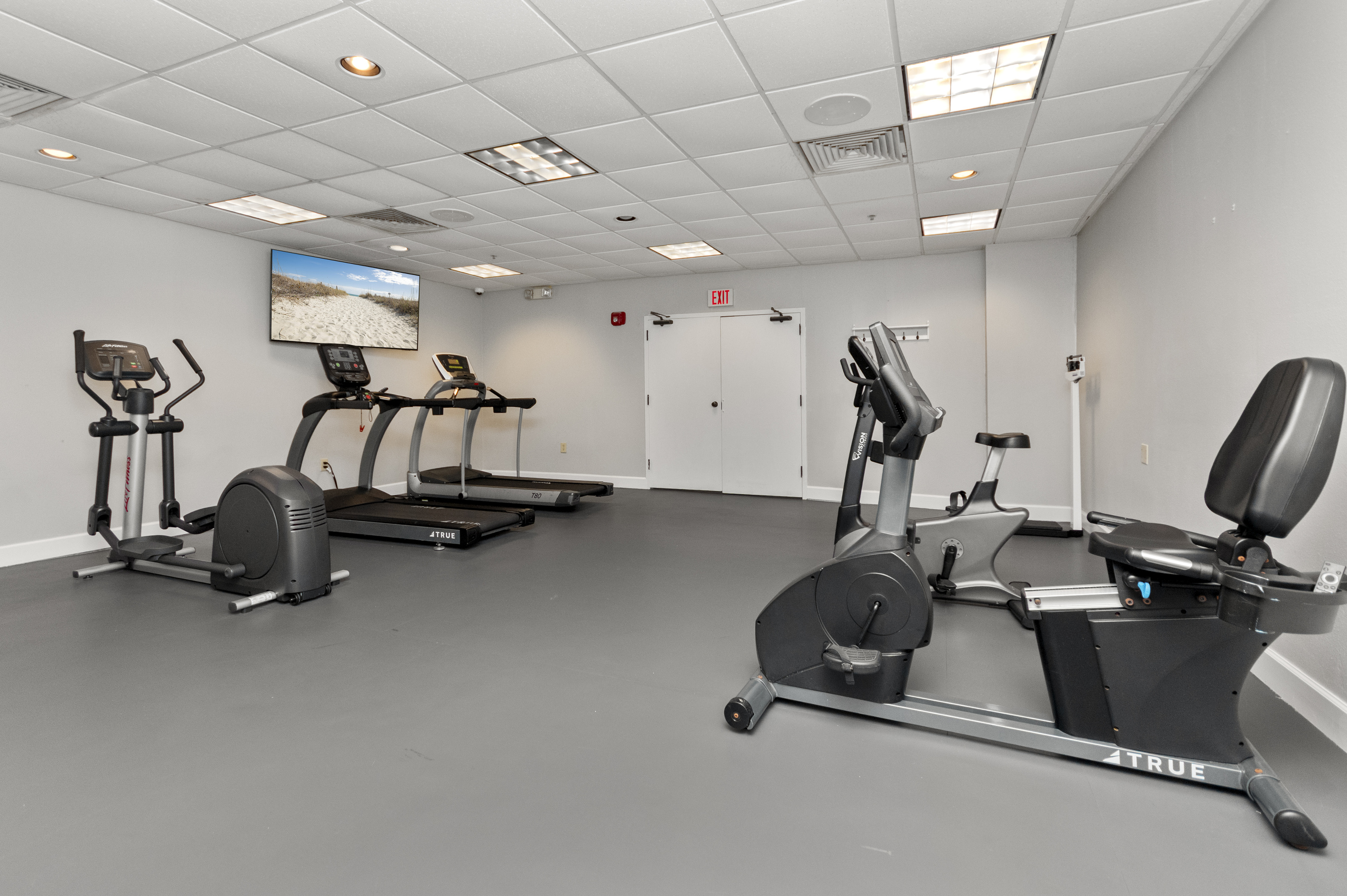 The fitness center has everything you need to keep up with your workouts