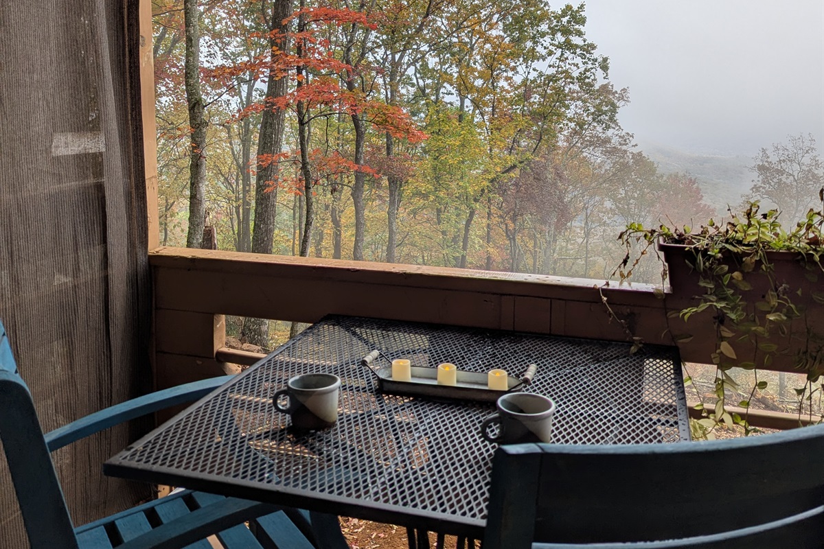 Enjoy a cup of coffee while admiring the long-range mountain views
