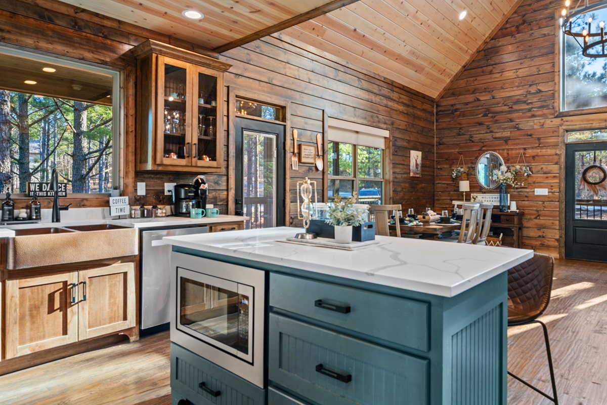 The island is a great gathering spot, whether you’re prepping dinner, setting out snacks, or chatting while someone cooks.