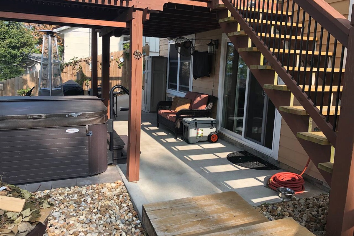 Guesthouse space is build into the hillside so safe from storms and upper deck provides a dry and cool patio space.