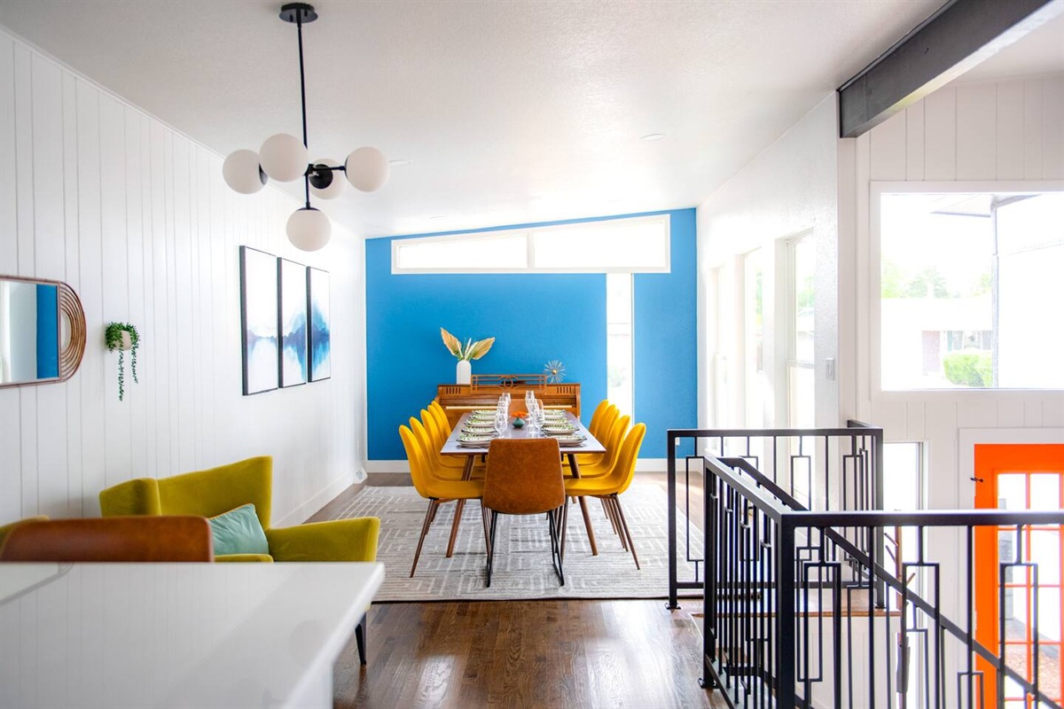 Bright and modern Denver retreat with stylish dining area perfect for group meals and celebrations.