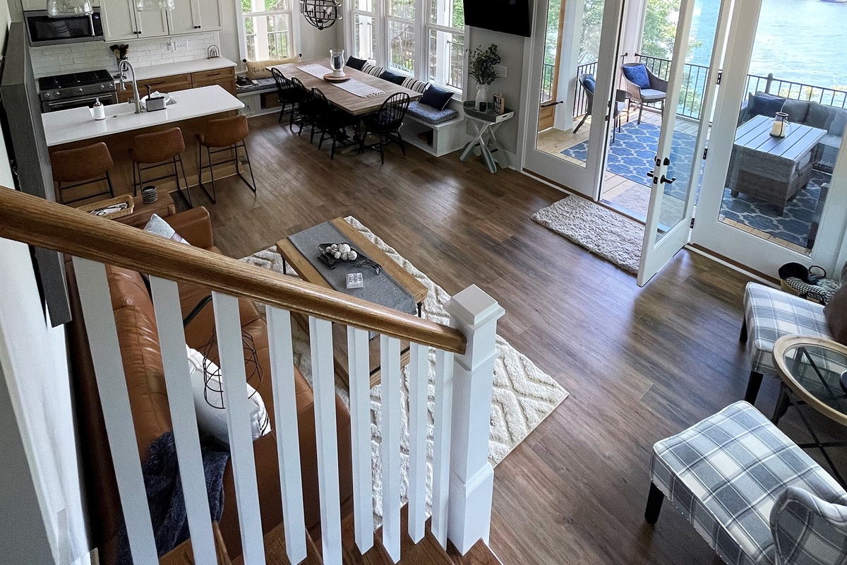 Main living area open concept with lake views