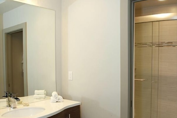 Master bathroom has large shower with two separate shower heads