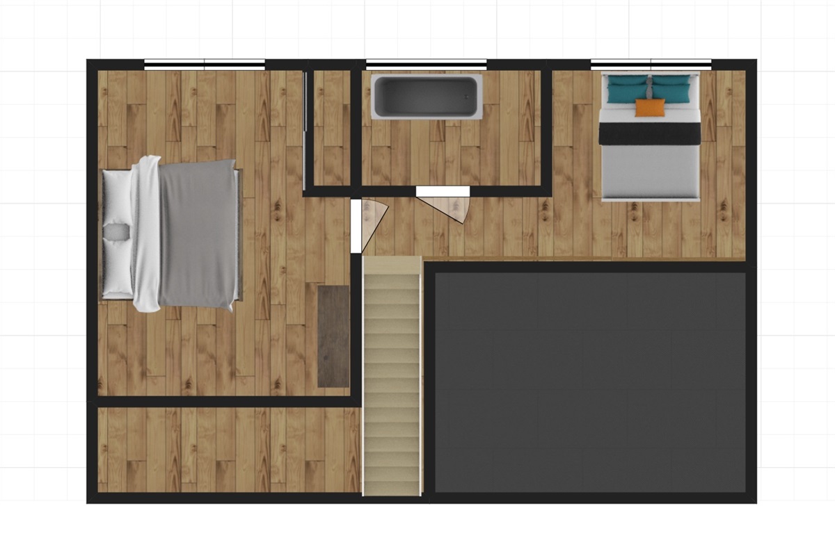 Upstairs floor plan.  Please note this is not to scale.