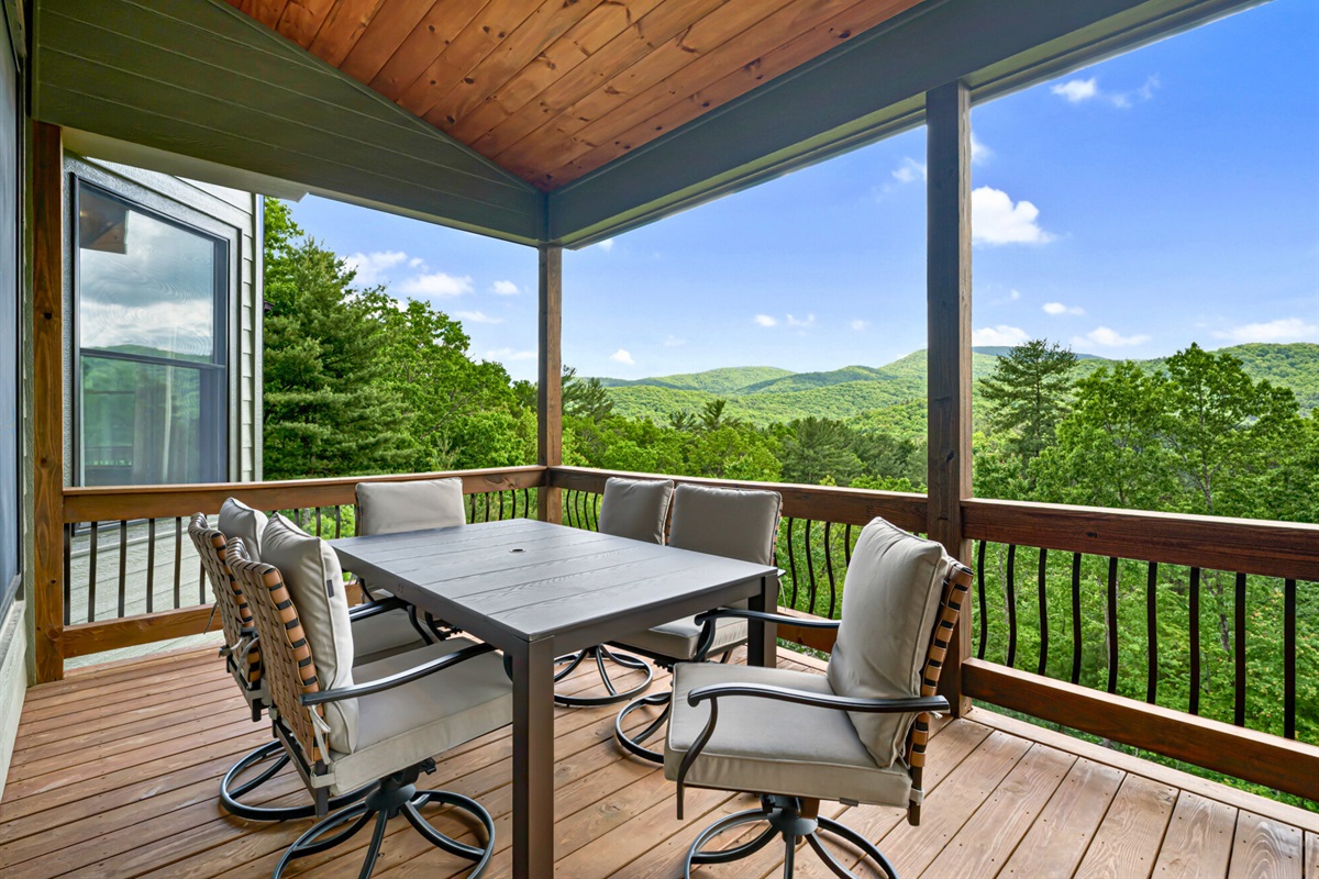 Enjoy meals al fresco with panoramic mountain views as your backdrop.