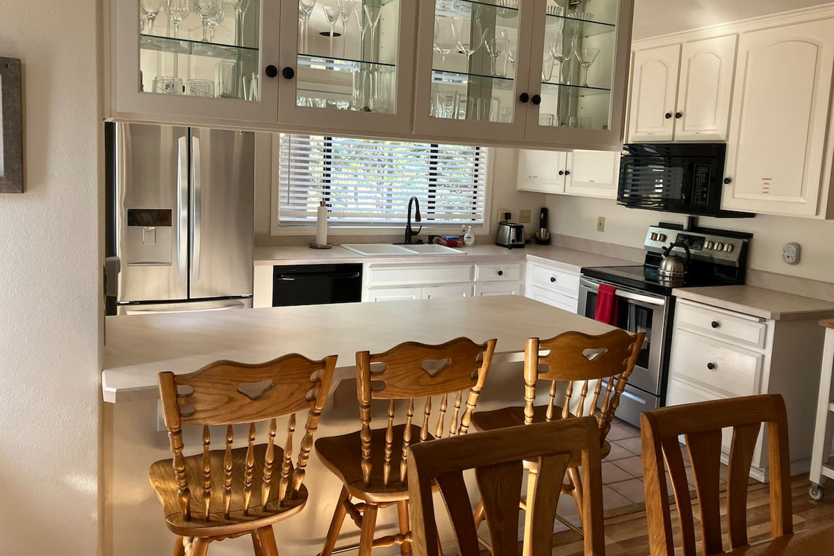 The fully stocked kitchen is ready for family dinners. 