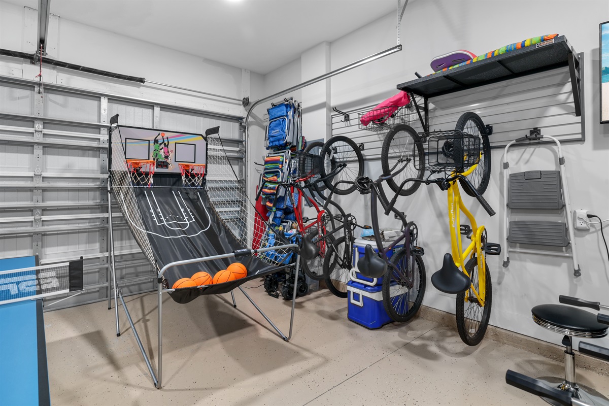 More than a game room - this is an experience.  Shoot hoops, grab a bike, and keep the fun going long after the beach.