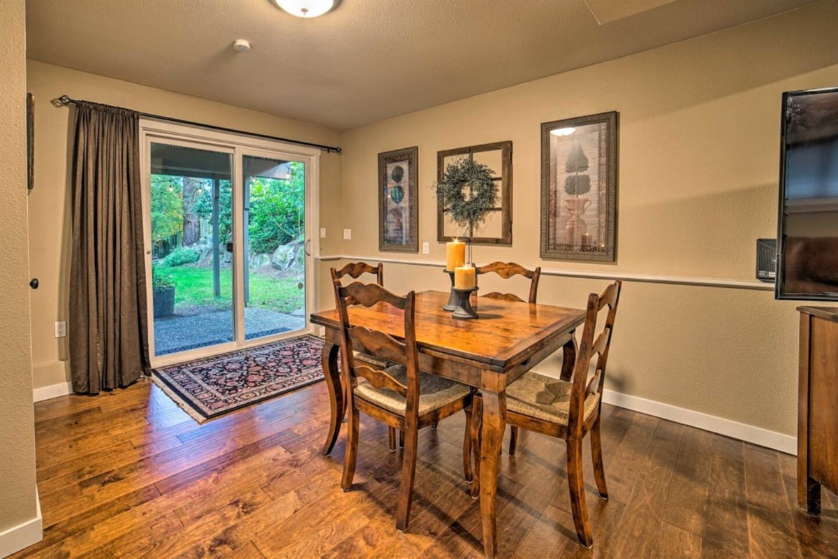 Game table downstairs with view of back yard