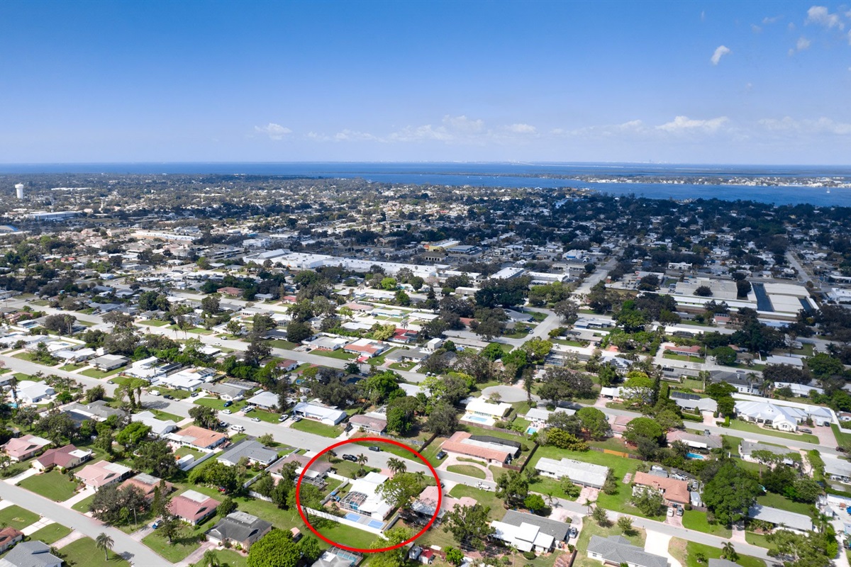 This bird’s-eye view highlights your peaceful retreat, ideally located near the water and within easy driving distance to the beach, dining, and local attractions.