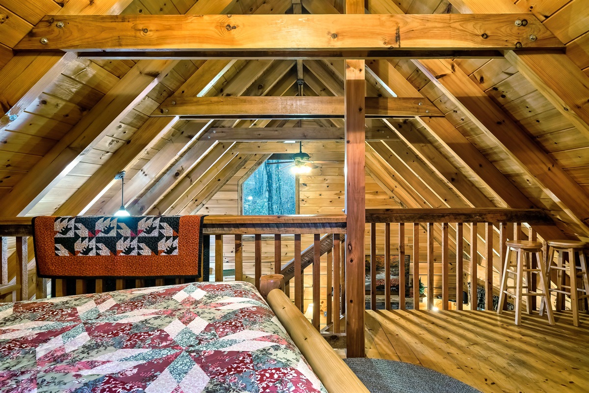 Cabin living space seen from the loft