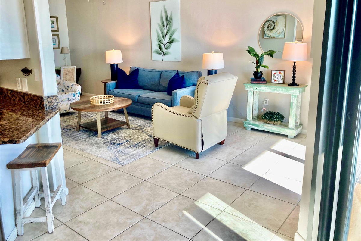 View from dining room looking into the living room.