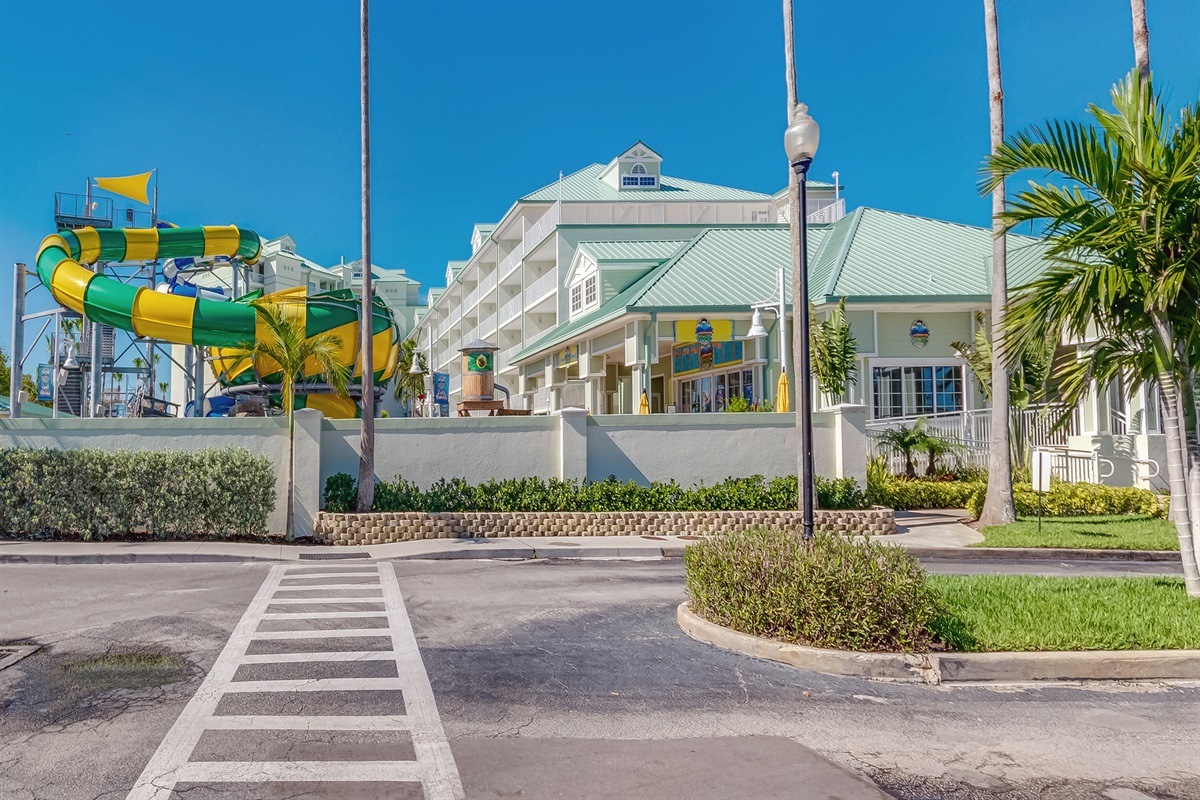 View of the Water Park Entrance and slides