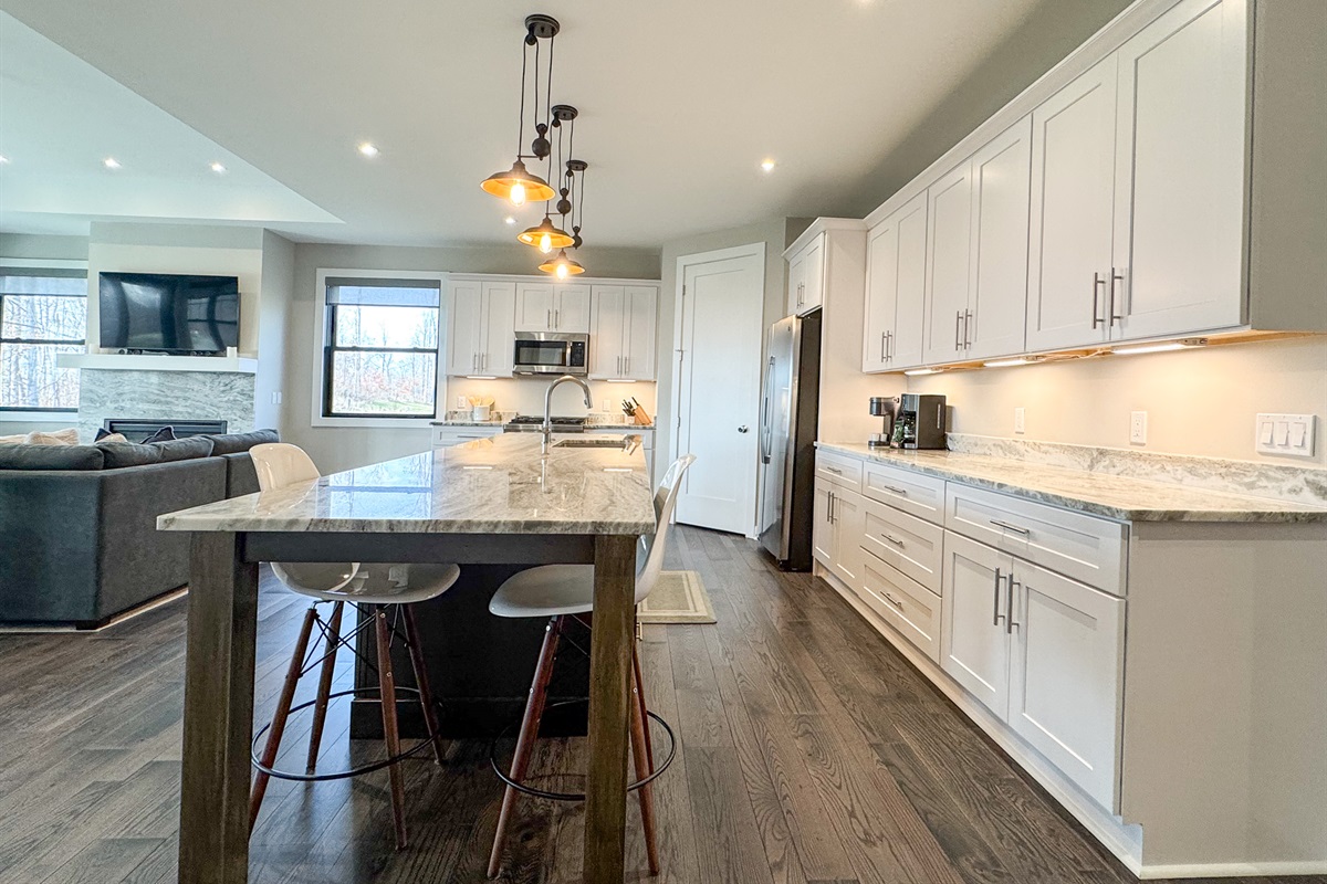 Spacious kitchen with ample counter space.