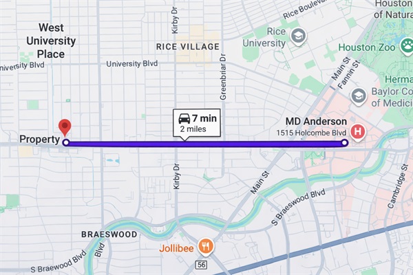 The property is just a short drive from MD Anderson Cancer Center