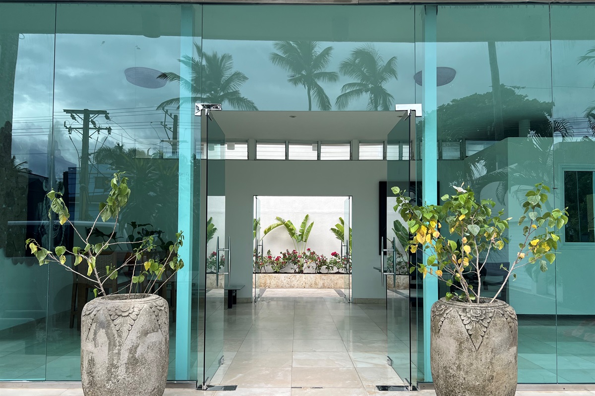 Quiet interior patio with lush plants