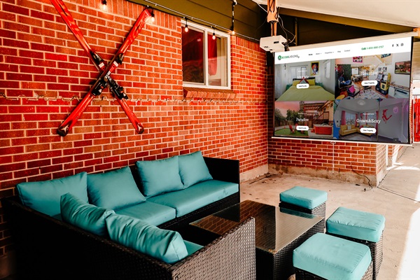 Alpine Ambiance: Enjoy the Outdoors with Skiing Skies Display on the Patio 🏔️❄️
