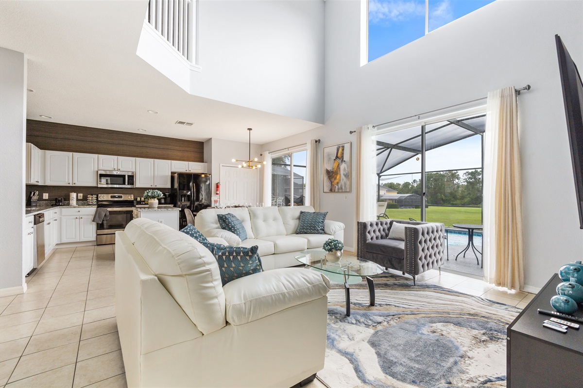 Spacious Living Room with High Ceiling