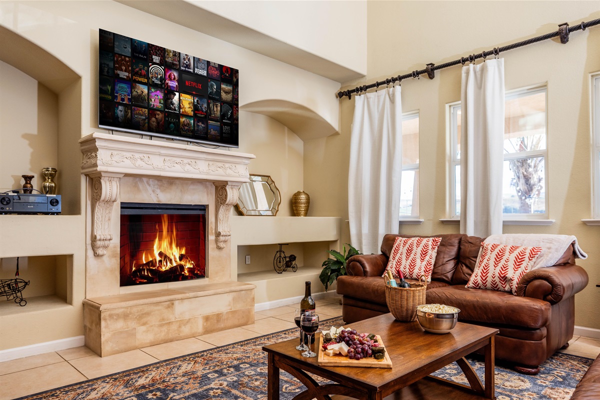 Our livingroom, perfect for viewing sports, work presentations, or cuddling up with a movie. Please note, our fireplace is not available for guests.