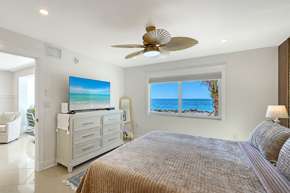 Master king bed and view of the Gulf