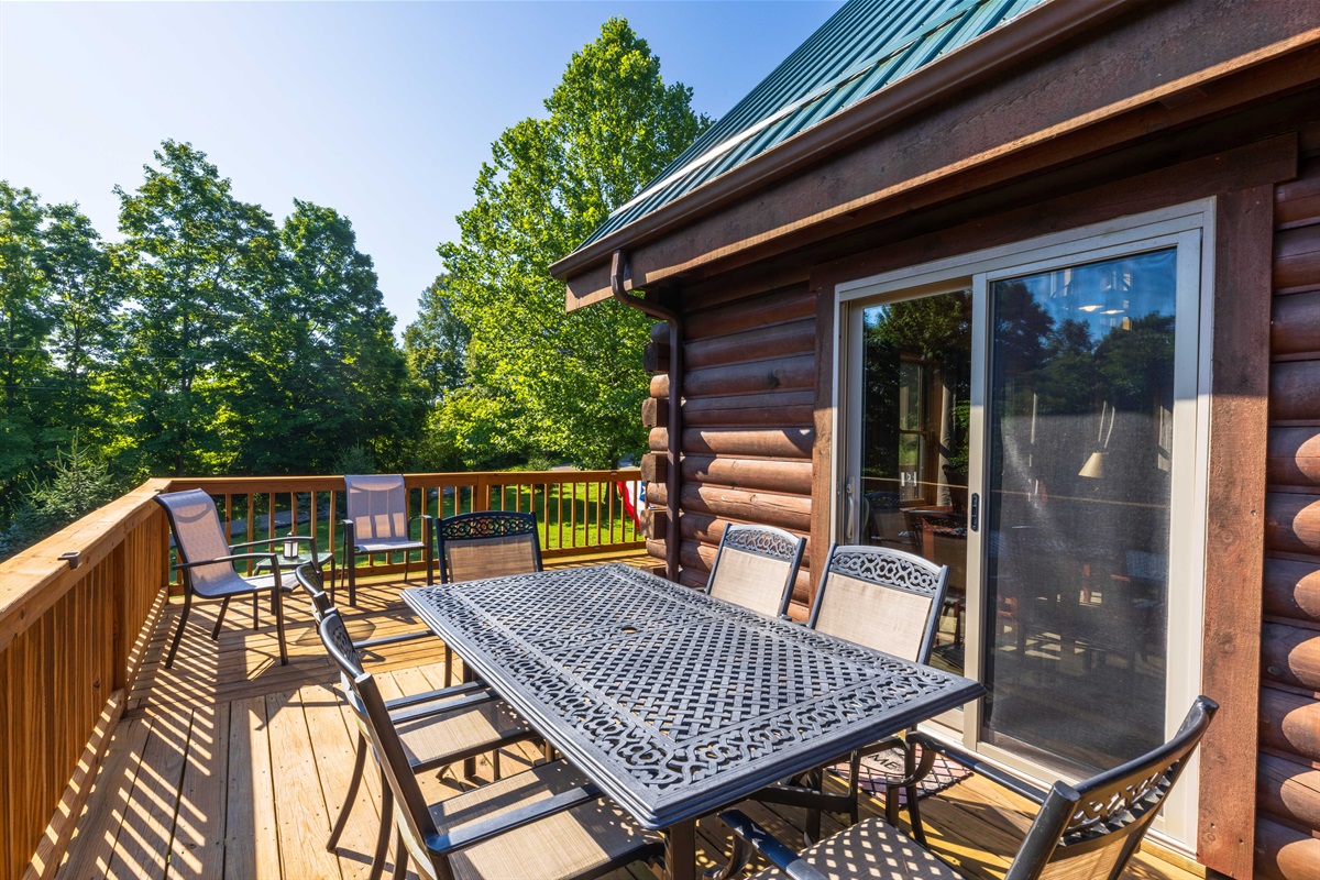 We have a table and chairs for an eating area on the wrap around deck.