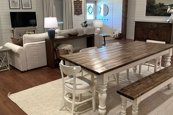 Bright, airy space with warm wood tones and comfortable seating