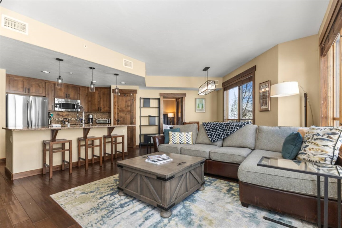 Living Room w/ Kitchen view