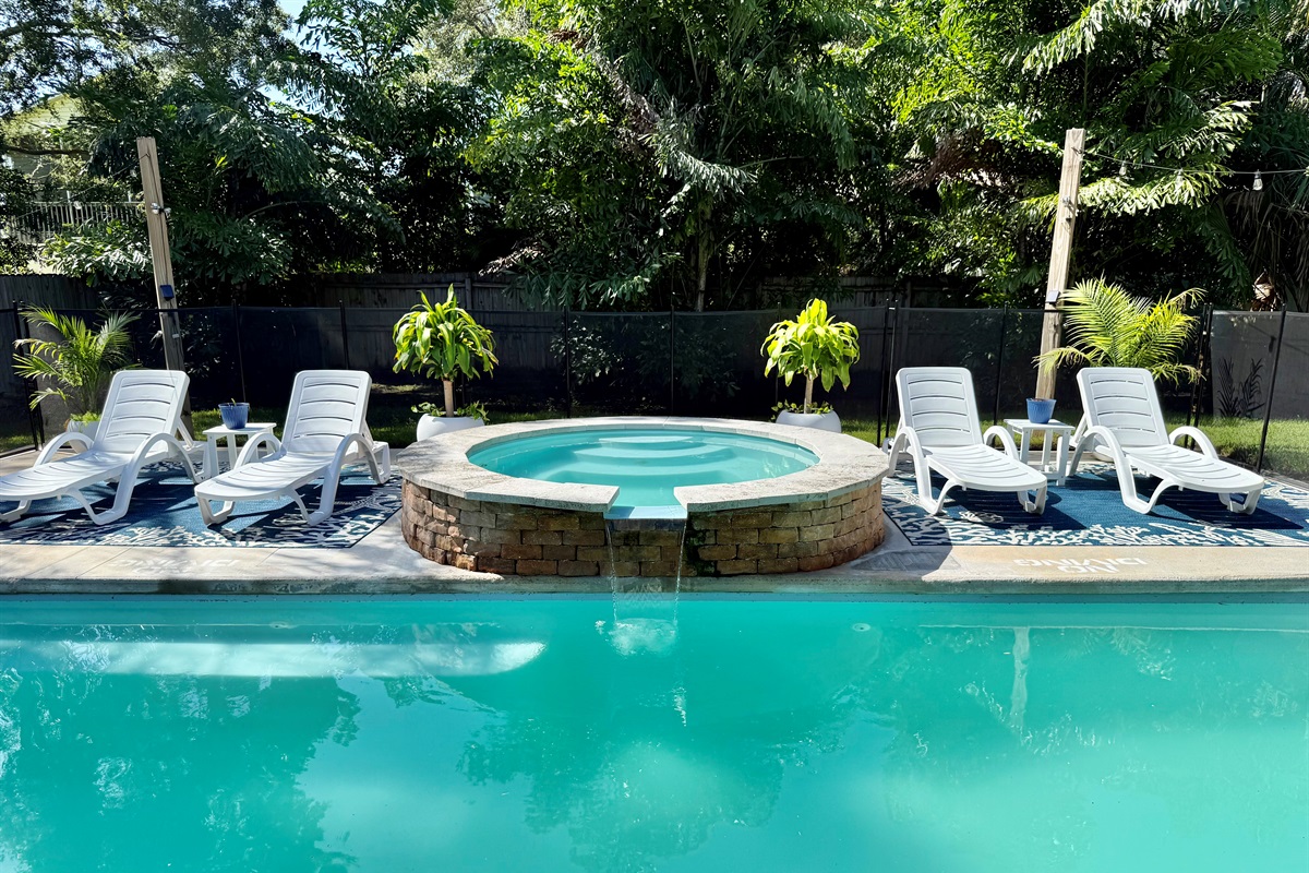 Great for morning laps, afternoon sun, and evening spa time.