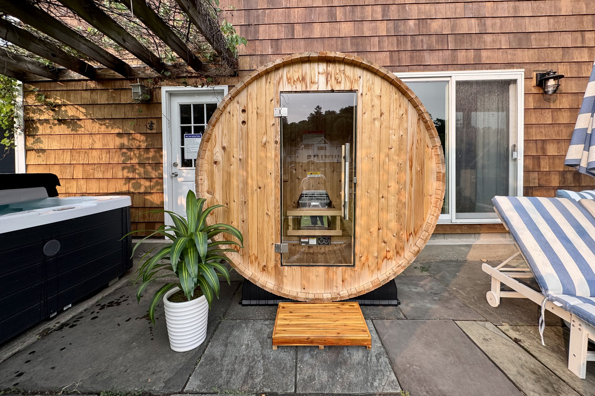 Recharge in your private cedar barrel sauna after a day on the water.