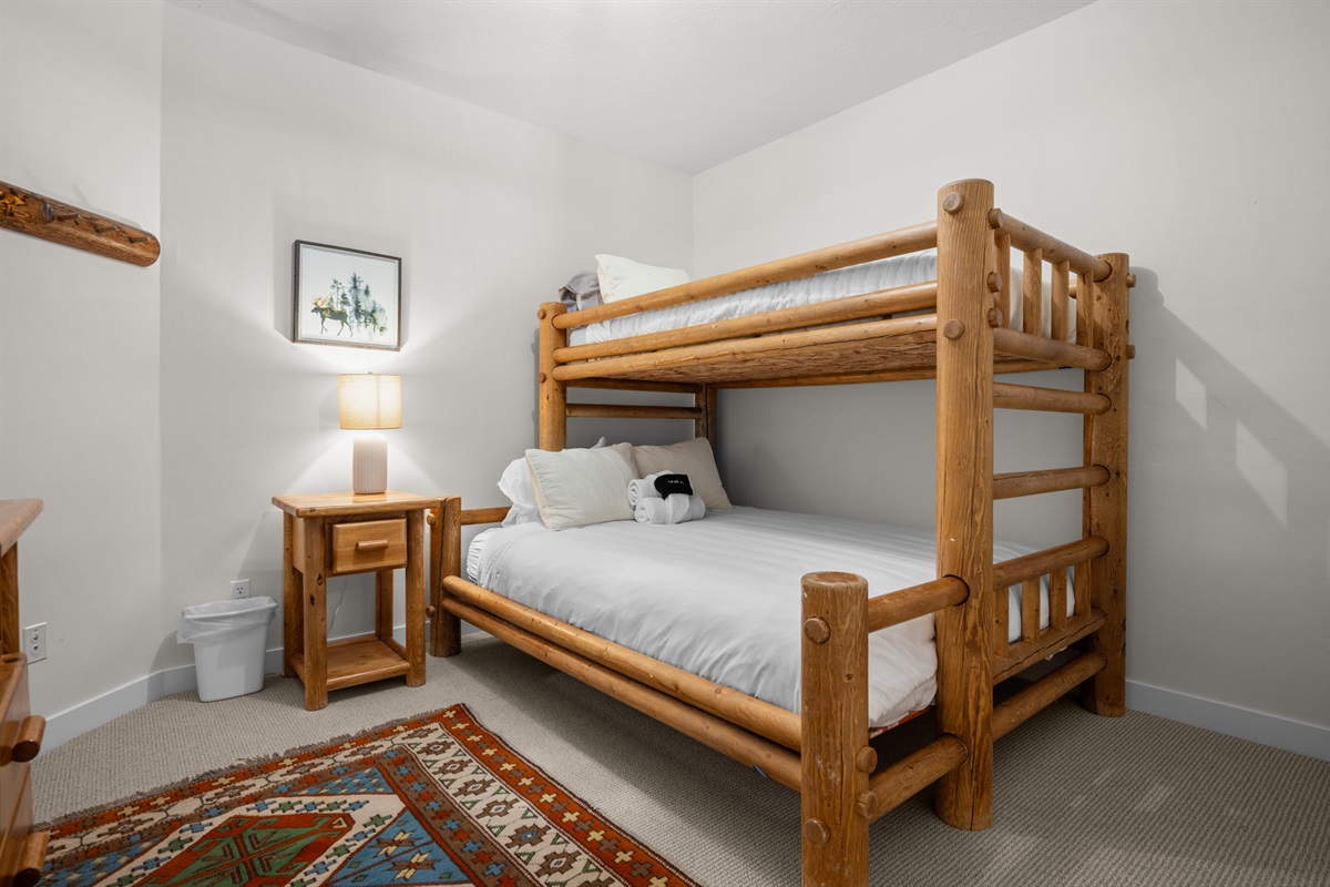 Bunk room featuring a queen-over-queen bunk—great for families or groups.