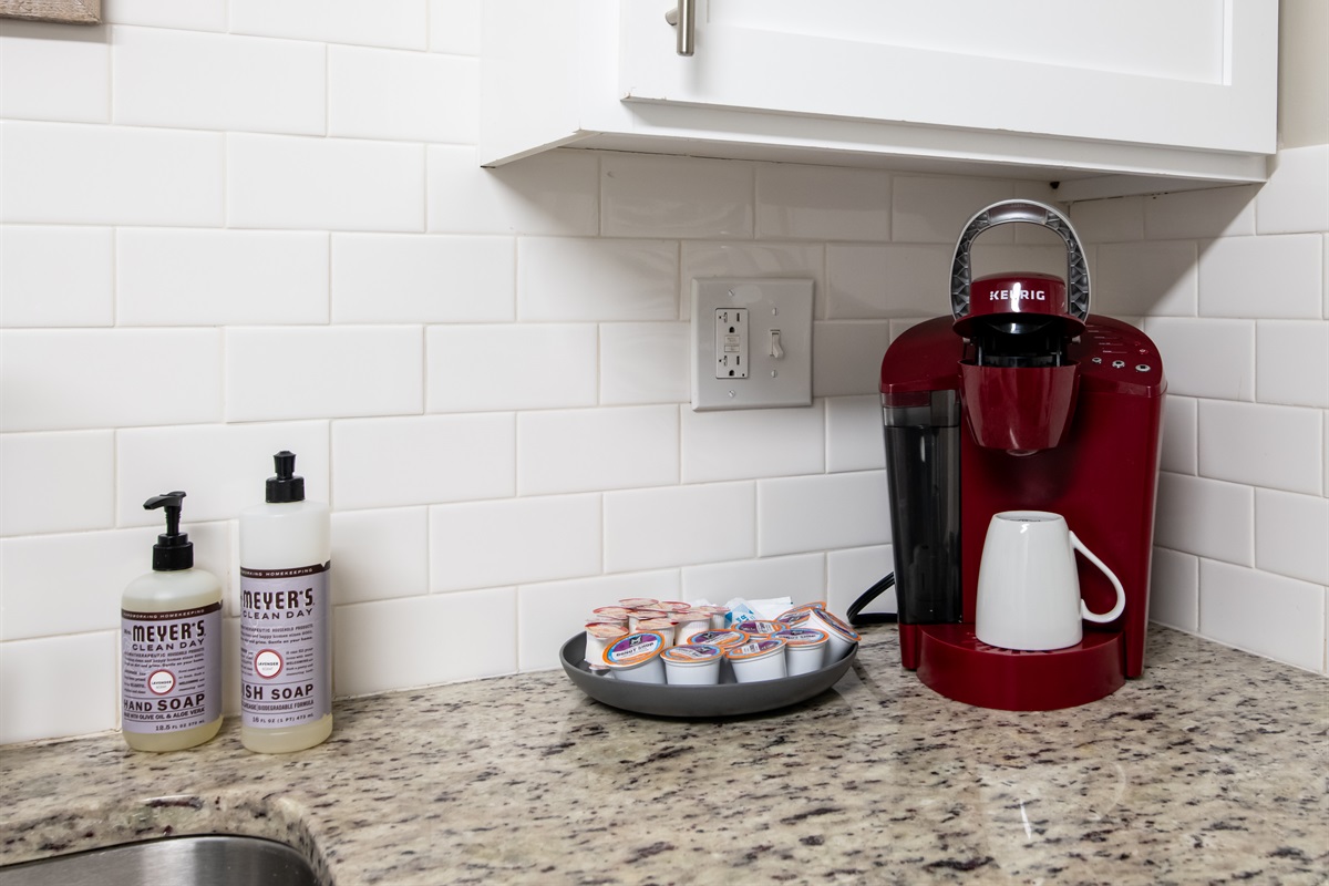 Start your mornings right with our convenient coffee station setup.