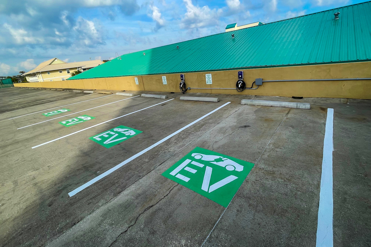 Located on the upper level of the parking garage next to the Conference Center pedestrian bridge.