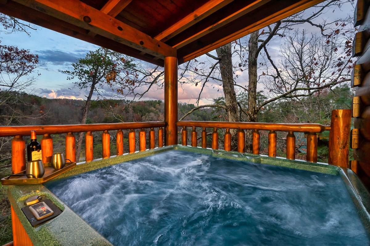 Enjoy views of Bluff Mountain from the 4 person hot tub