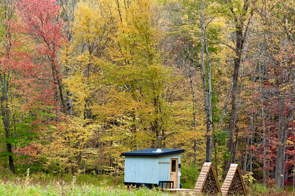 Our wood fired sauna + firepit area is located on the banks of The Black River. 