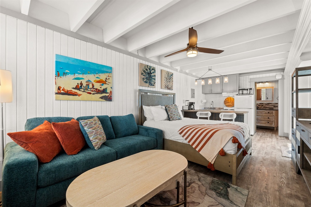 Living Room with Queen Bed and Queen Sleeper Sofa