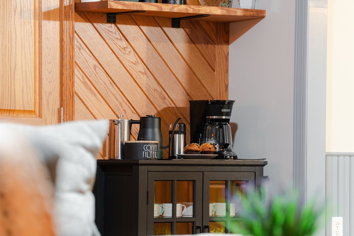 Help yourself to the coffee station and enjoy a fresh cup whenever you like.