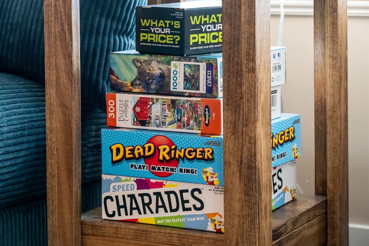 Enjoy a selection of board games for cozy nights in after outdoor adventures.