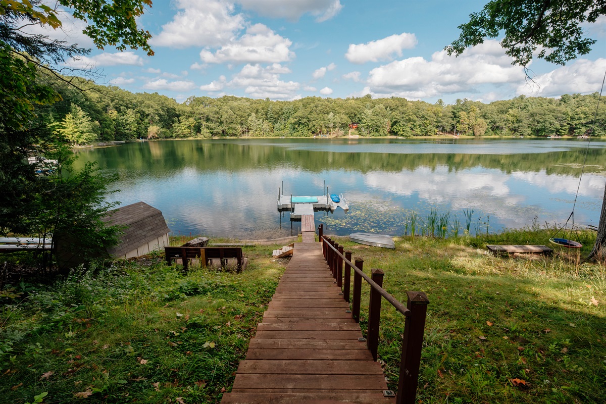Private dock with seating and direct lake access