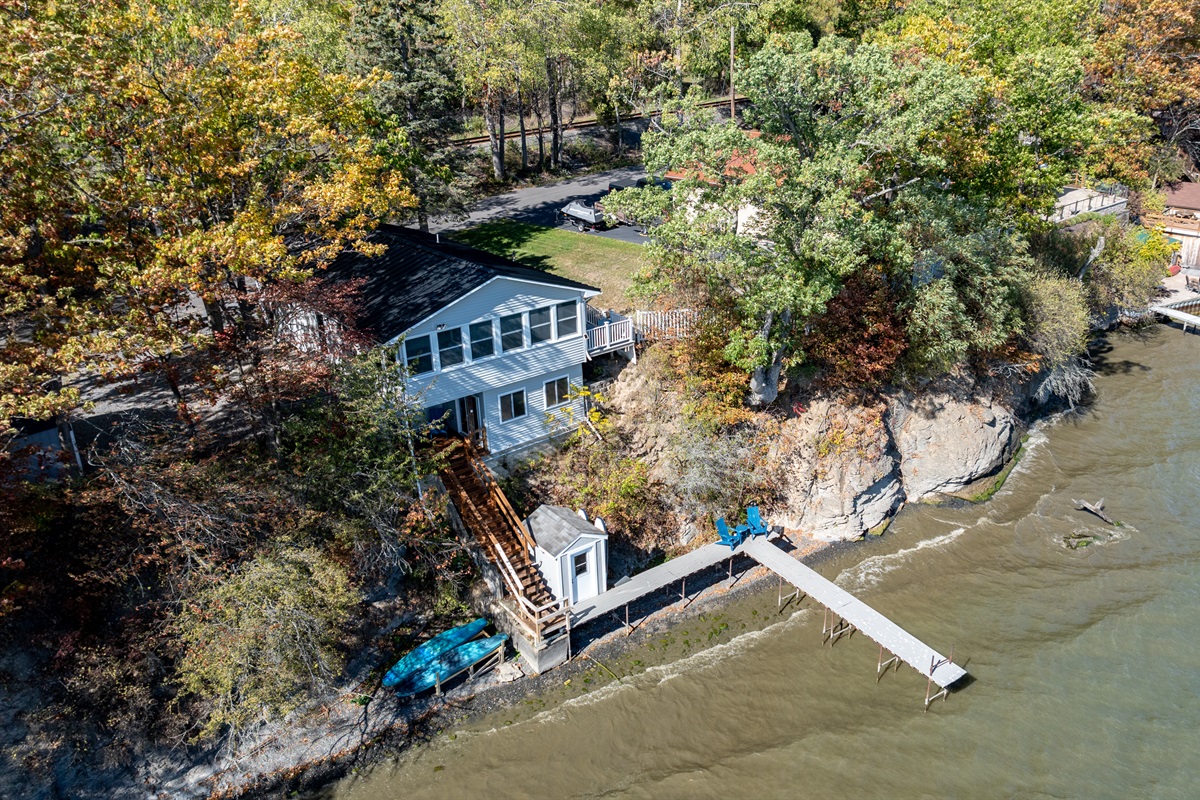 Aerial view of your secluded getaway surrounded by nature — the ultimate Finger Lakes retreat.