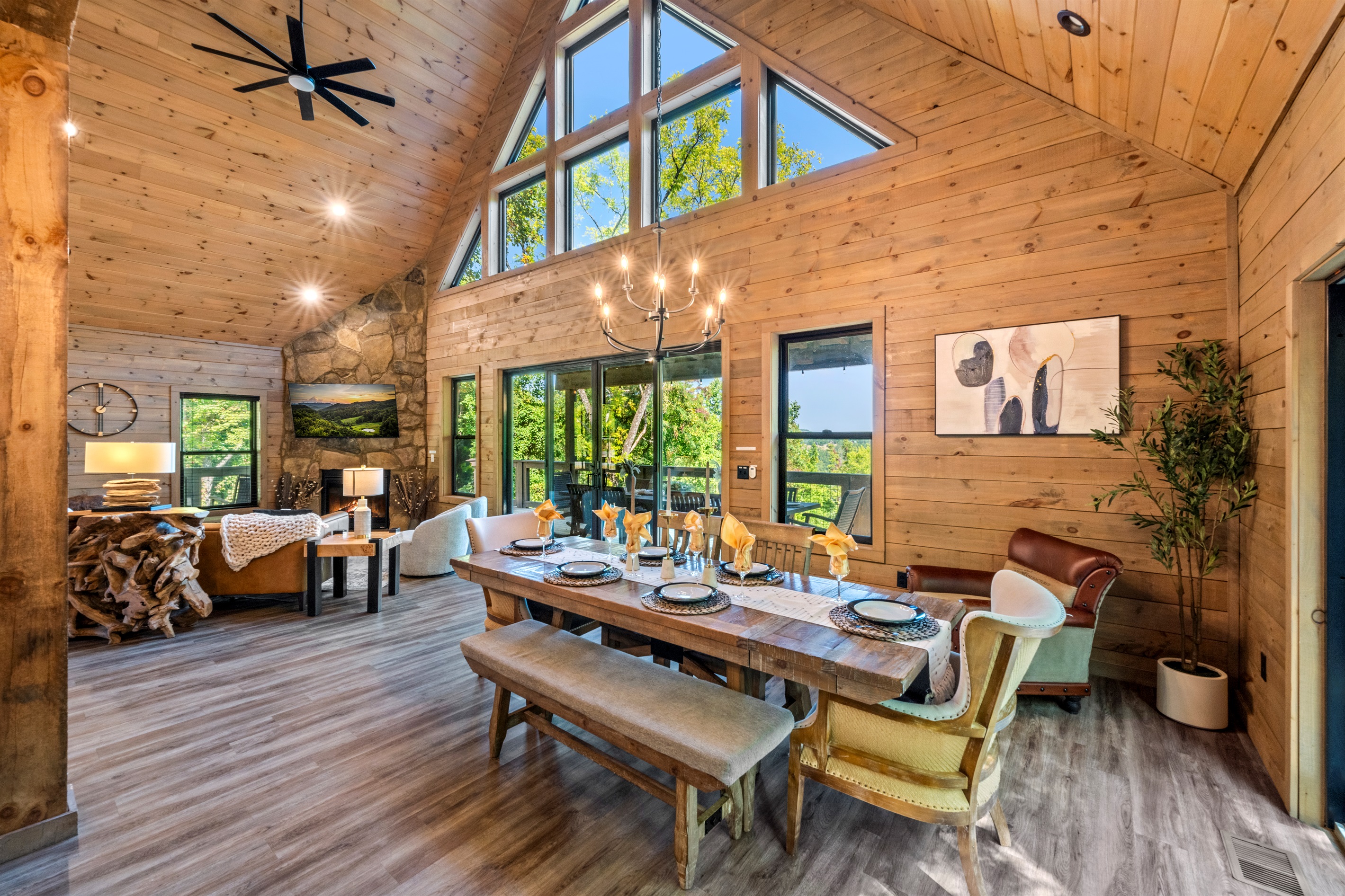 🍽️ A table made for feasts, board games, and belly laughs. Seats a crowd, feeds a crew, and shows off those forest views.