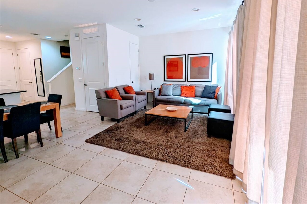 This lovely vacation home has one ensuite master bedroom with a King bed. A second ensuite bedroom with two full beds, and a sofa bed in the living room area. And the living area leads directly to your private spa.