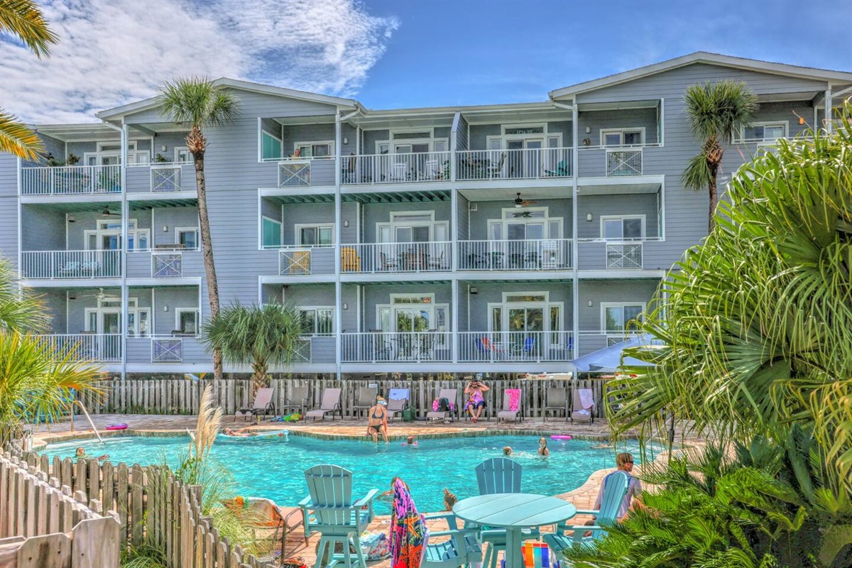 Balconies looking back from pool